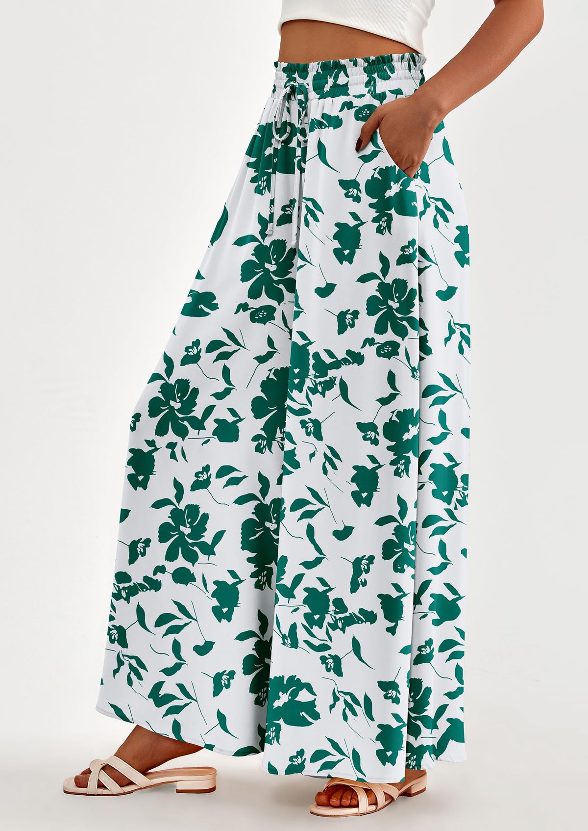 Wide Leg High Waisted Flowy Pockets Palazzo Pants