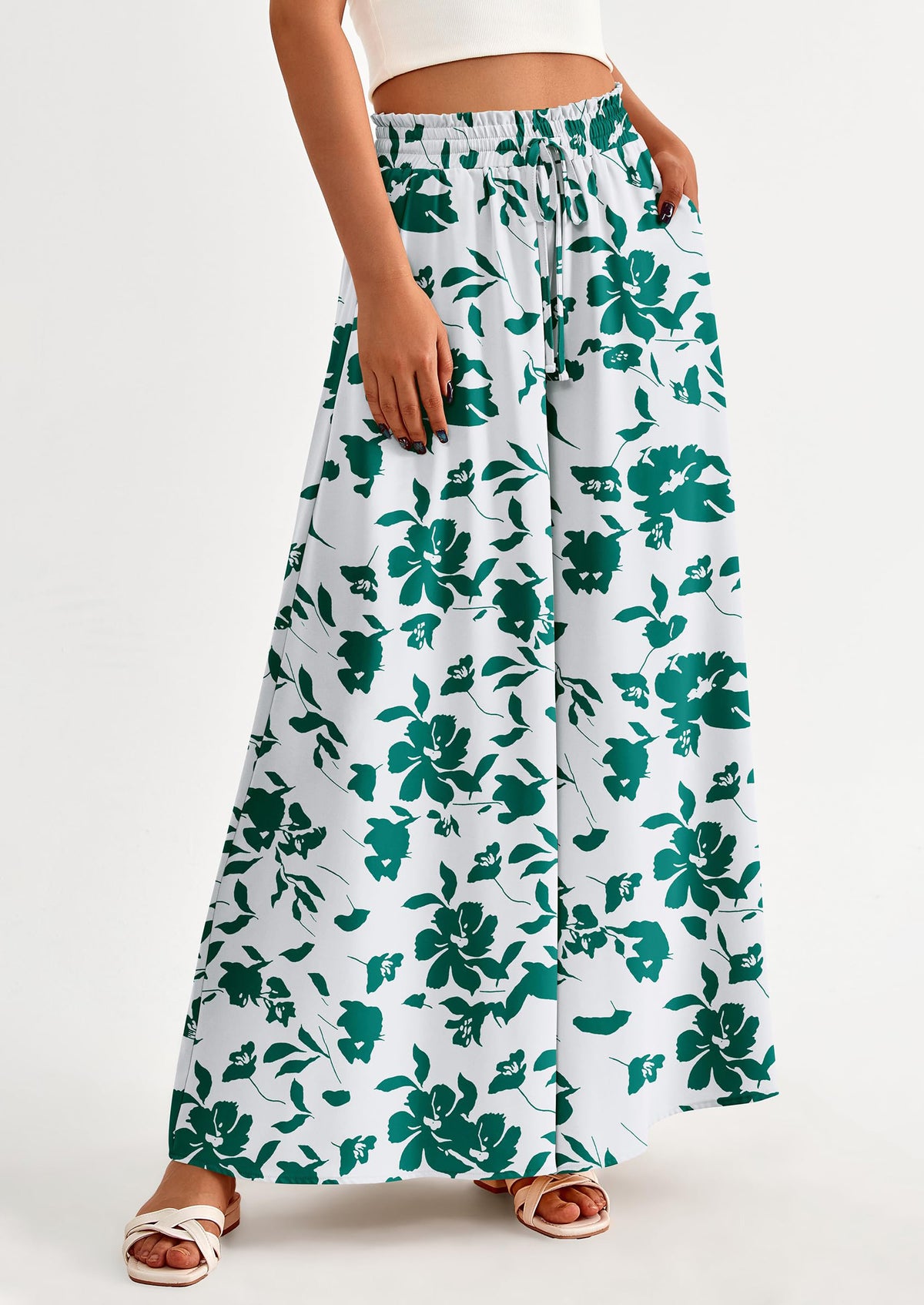 Wide Leg High Waisted Flowy Pockets Palazzo Pants