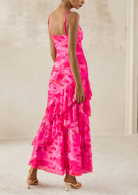 Tiered Floral Beach Spaghetti Strap Maxi Dresses