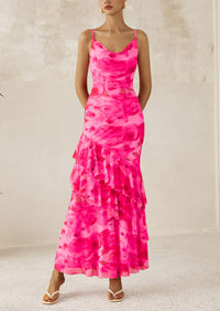 Tiered Floral Beach Spaghetti Strap Maxi Dresses