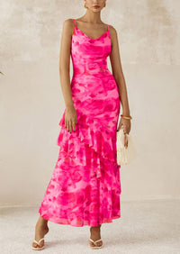 Tiered Floral Beach Spaghetti Strap Maxi Dresses