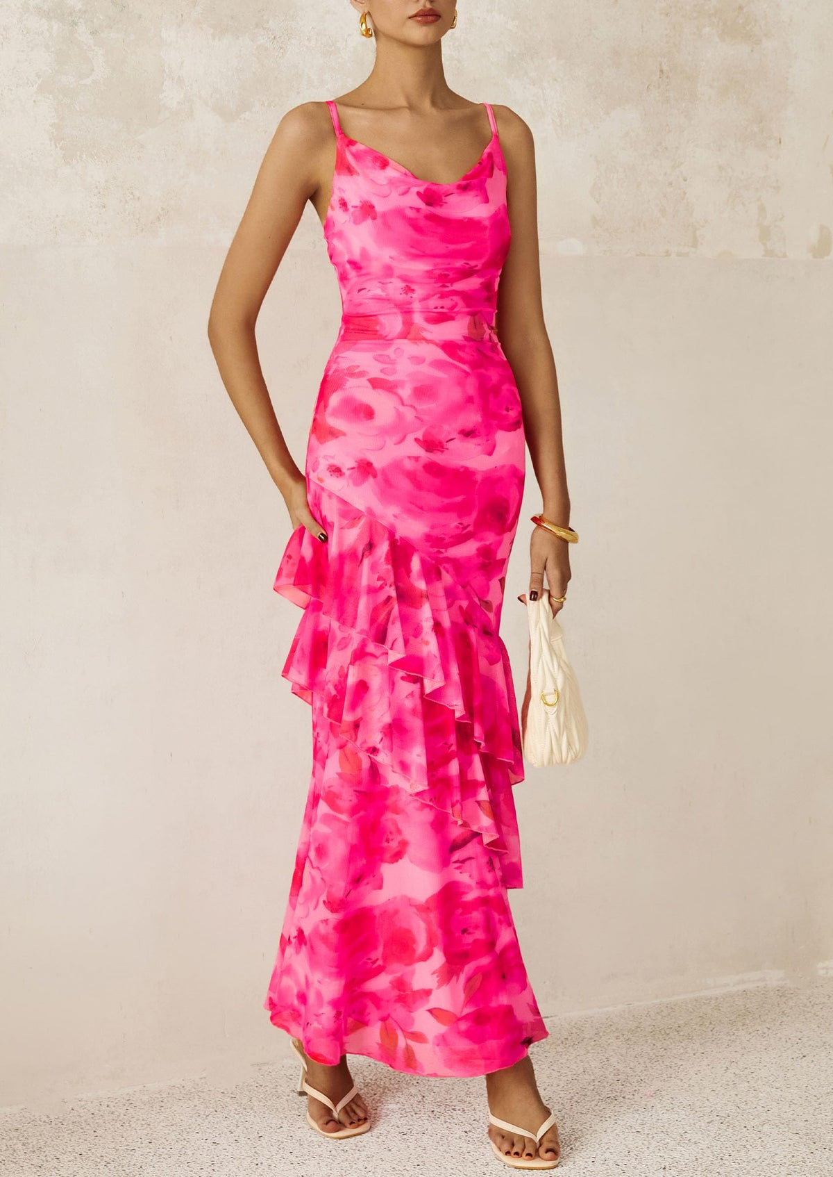 Tiered Floral Beach Spaghetti Strap Maxi Dresses
