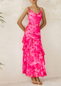 Tiered Floral Beach Spaghetti Strap Maxi Dresses