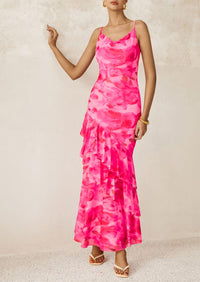 Tiered Floral Beach Spaghetti Strap Maxi Dresses