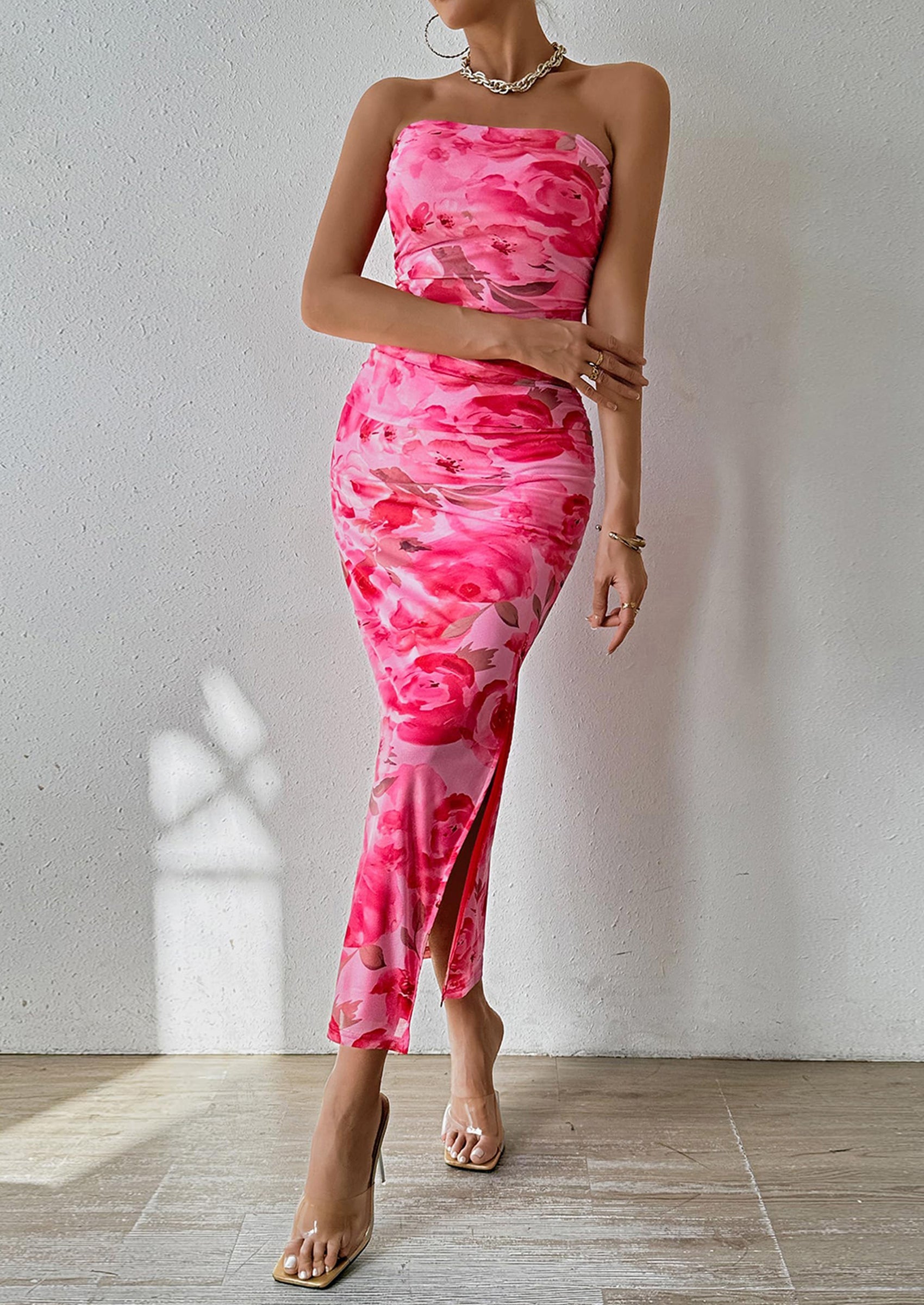 tie dye bodycon dress strapless Women's Tube Top Maxi Dresses Printed Long Split Side Sleeveless Party Elegant Outfits Blue : Clothing, Shoes & Jewelry For a chic resort look Mini Dress Tie Dye Tube