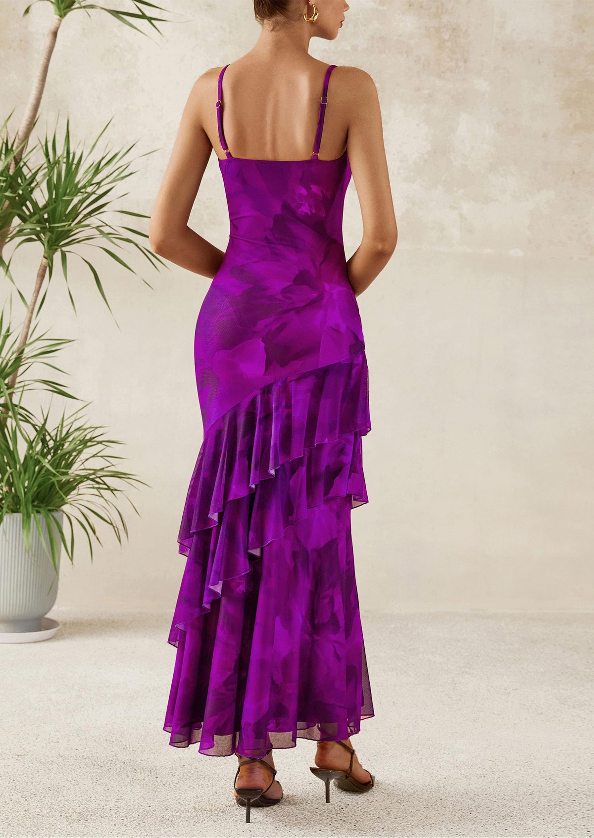Tiered Floral Beach Spaghetti Strap Maxi Dresses