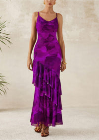 Tiered Floral Beach Spaghetti Strap Maxi Dresses
