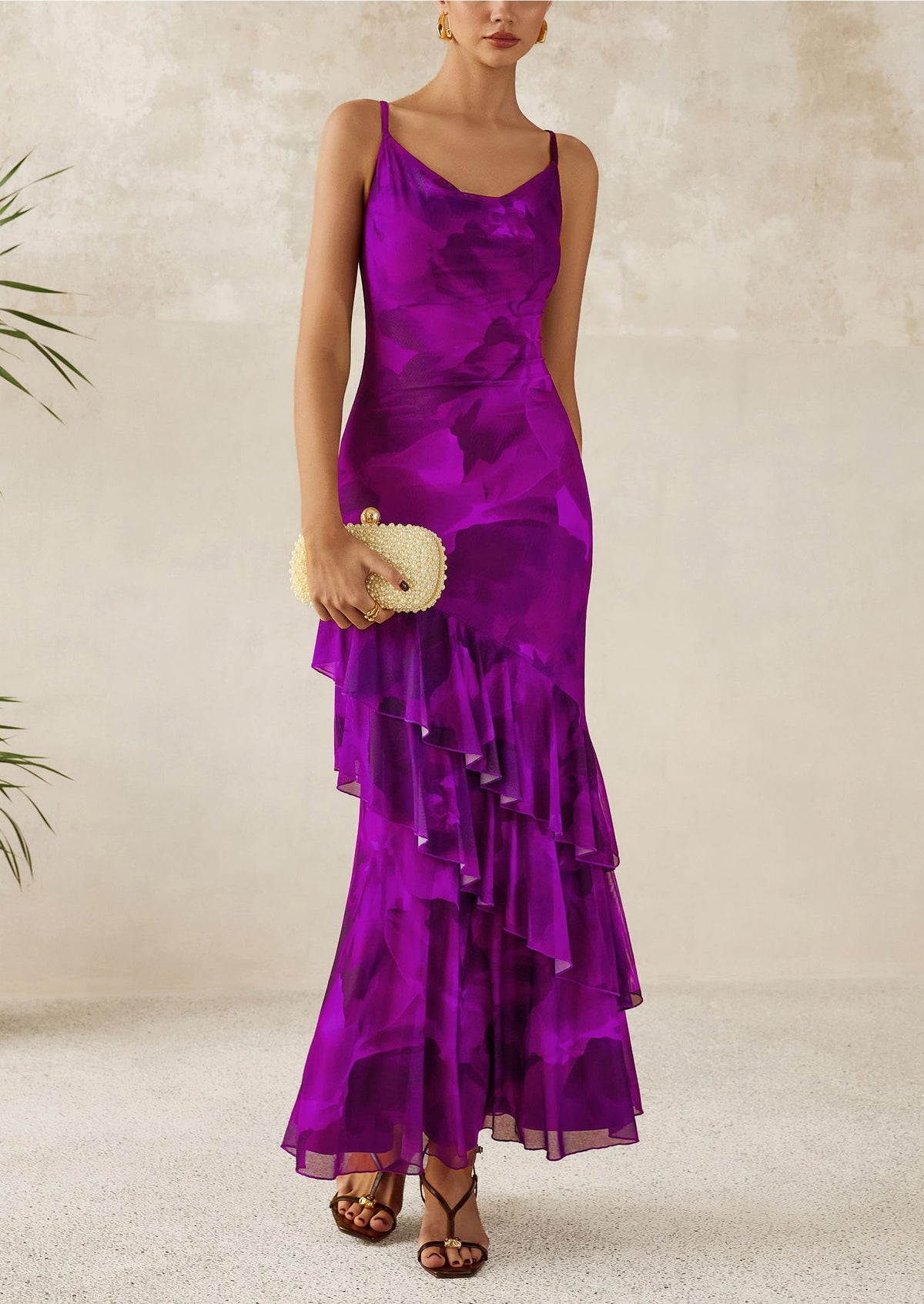Tiered Floral Beach Spaghetti Strap Maxi Dresses