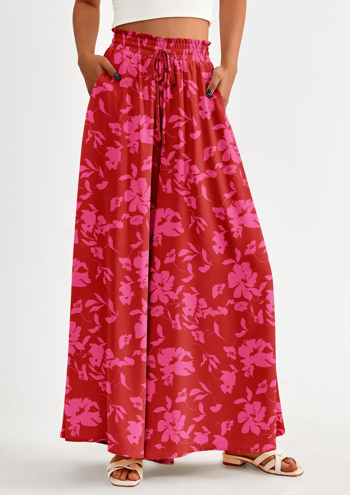 Wide Leg High Waisted Flowy Pockets Palazzo Pants