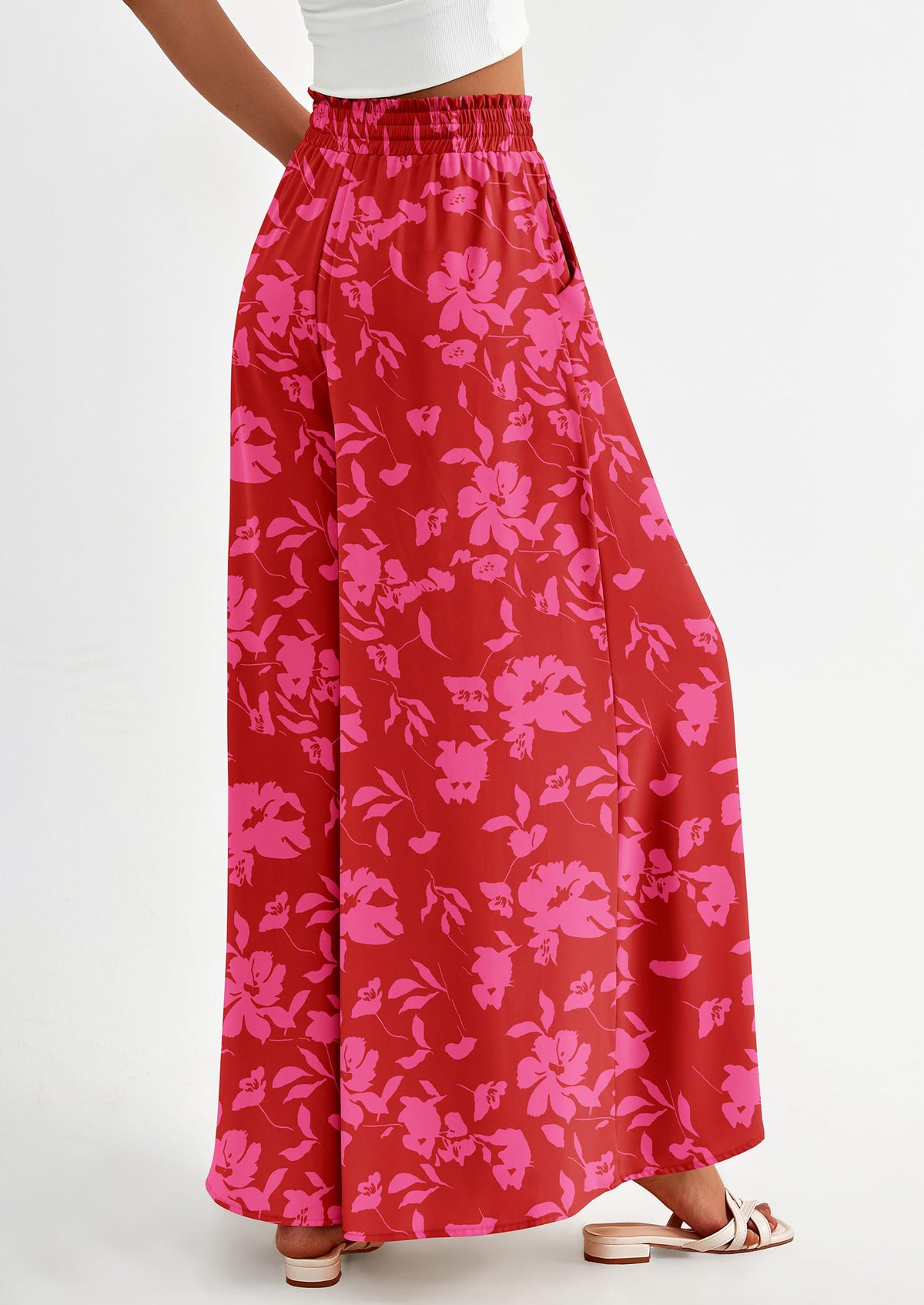 Wide Leg High Waisted Flowy Pockets Palazzo Pants