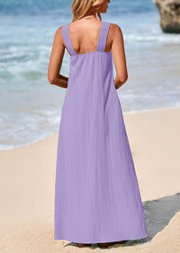Casual Sleeveless Strappy Loose Flowy Beach Maxi Dress with Pockets