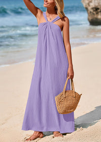 Casual Sleeveless Strappy Loose Flowy Beach Maxi Dress with Pockets