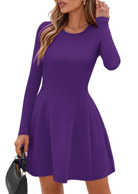 PRETTYGARDEN Long Sleeve Mini Dress for Women Fall Crewneck Knit Pleated Babydoll A Line Soft Casual Short Party Dresses PRETTYGARDEN