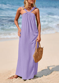 Casual Sleeveless Strappy Loose Flowy Beach Maxi Dress with Pockets