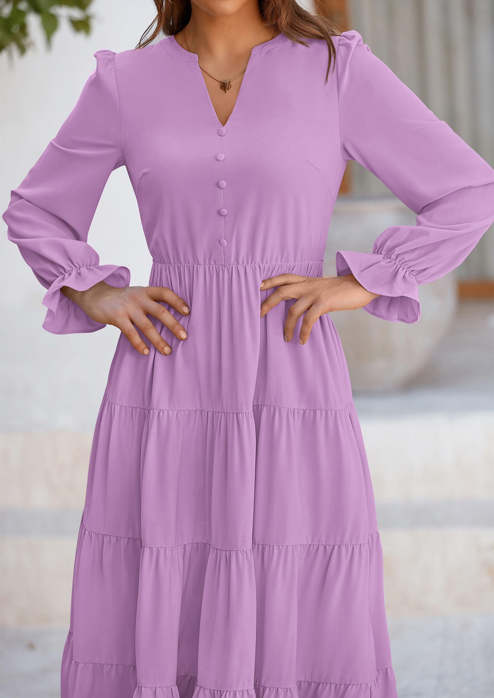 PRETTYGARDEN Women Fall Long Sleeve Smocked Maxi Dress Casual Square Neck Swiss Dot Tiered Ruffle Flowy Spring Pocket Dresses