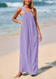 Casual Sleeveless Strappy Loose Flowy Beach Maxi Dress with Pockets