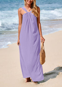 Casual Sleeveless Strappy Loose Flowy Beach Maxi Dress with Pockets