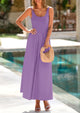 Casual Scoop Neck Sleeveless Patchwork A-line Swing Maxi Dresses with Pockets