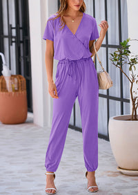 Deep V Neck Wrap Drawstring Waist Jumpsuits