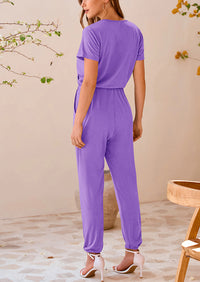 Deep V Neck Wrap Drawstring Waist Jumpsuits