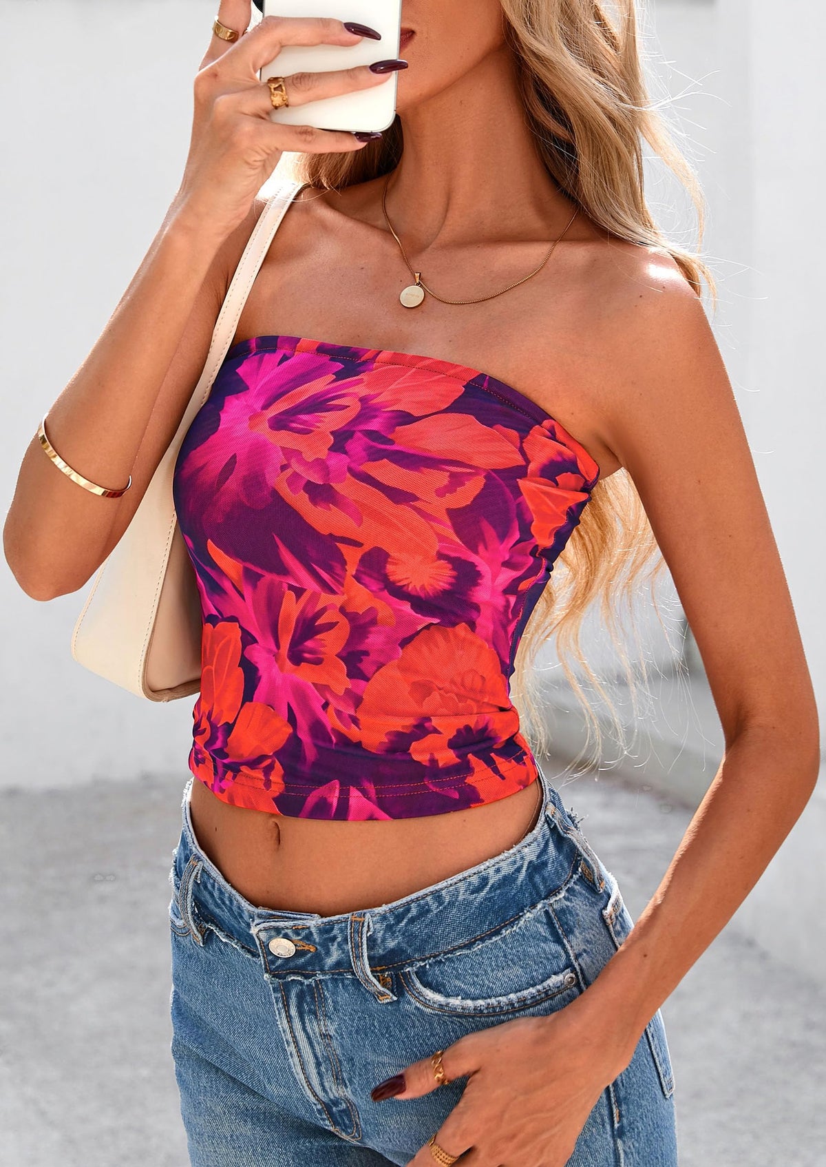 Strapless Mesh Floral Y2K Bandeau Cute Crop Trendy Going Out Tube Tops