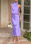 PRETTYGARDEN Women's Summer Satin Dress Elegant Sleeveless Mock Neck Cocktail Party Maxi Dresses