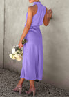 PRETTYGARDEN Women's Summer Satin Dress Elegant Sleeveless Mock Neck Cocktail Party Maxi Dresses