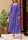 PRETTYGARDEN Women Fall Long Sleeve Smocked Maxi Dress Casual Square Neck Swiss Dot Tiered Ruffle Flowy Spring Pocket Dresses