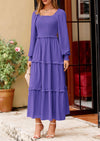 PRETTYGARDEN Women Fall Long Sleeve Smocked Maxi Dress Casual Square Neck Swiss Dot Tiered Ruffle Flowy Spring Pocket Dresses