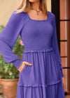 PRETTYGARDEN Women Fall Long Sleeve Smocked Maxi Dress Casual Square Neck Swiss Dot Tiered Ruffle Flowy Spring Pocket Dresses
