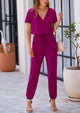 Deep V Neck Wrap Drawstring Waist Jumpsuits