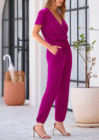 Deep V Neck Wrap Drawstring Waist Jumpsuits