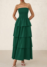 Off Shoulder Smocked Tiered Ruffle Long Flowy Casual Beach Maxi Dress