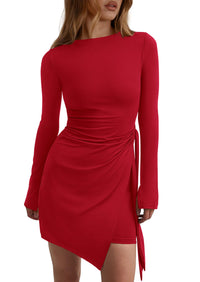 PRETTYGARDEN Women Mini Bodycon Dresses Long Sleeve Ruched Fitted Short Night Out Trendy Party Club Outfits Fall Clothes