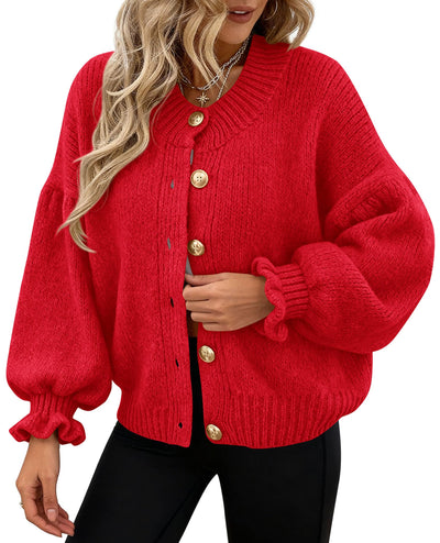 PRETTYGARDEN Womens Cropped Cardigans Trendy PRETTYGARDEN Long Sleeve Cropped Sweaters for Women Ruffle Oversized CardiganRuffle Open Front Chunky Knit Sweater Oversized Button Down Fall Clothes PRETTYGARDEN