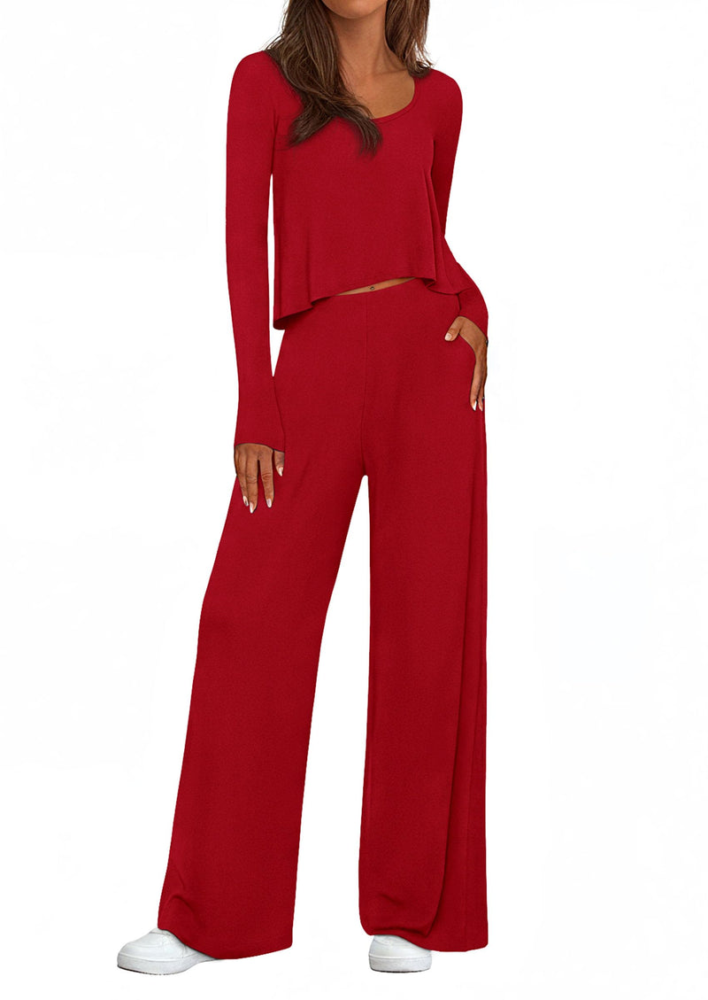 PRETTYGARDEN Women's 2 Piece Fall Sets  Casual Long Sleeve Shirts Wide Leg Pants Lounge Travel Outfits Fashion Clothing