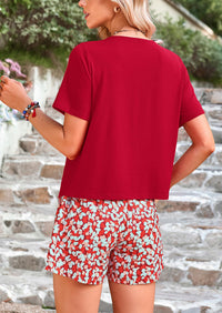 Short Sleeve Tops Printed Shorts Two Piece Sets