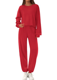 PRETTYGARDEN Women's Two Piece Outfits Lounge Sets Long Sleeve Pullover Tops Sweatpants Fall Fashion Matching Clothing