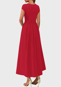 Casual Cap Sleeve Patchwork A Line Flowy Elegant Homecoming Maxi Dress
