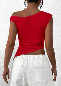 Off The Shoulder Sleeveless One Shoulder Ruched Asymmetrical Y2K Tank Top