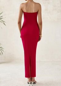 Strapless Tube Bodycon Ruched Slit Maxi Dresses