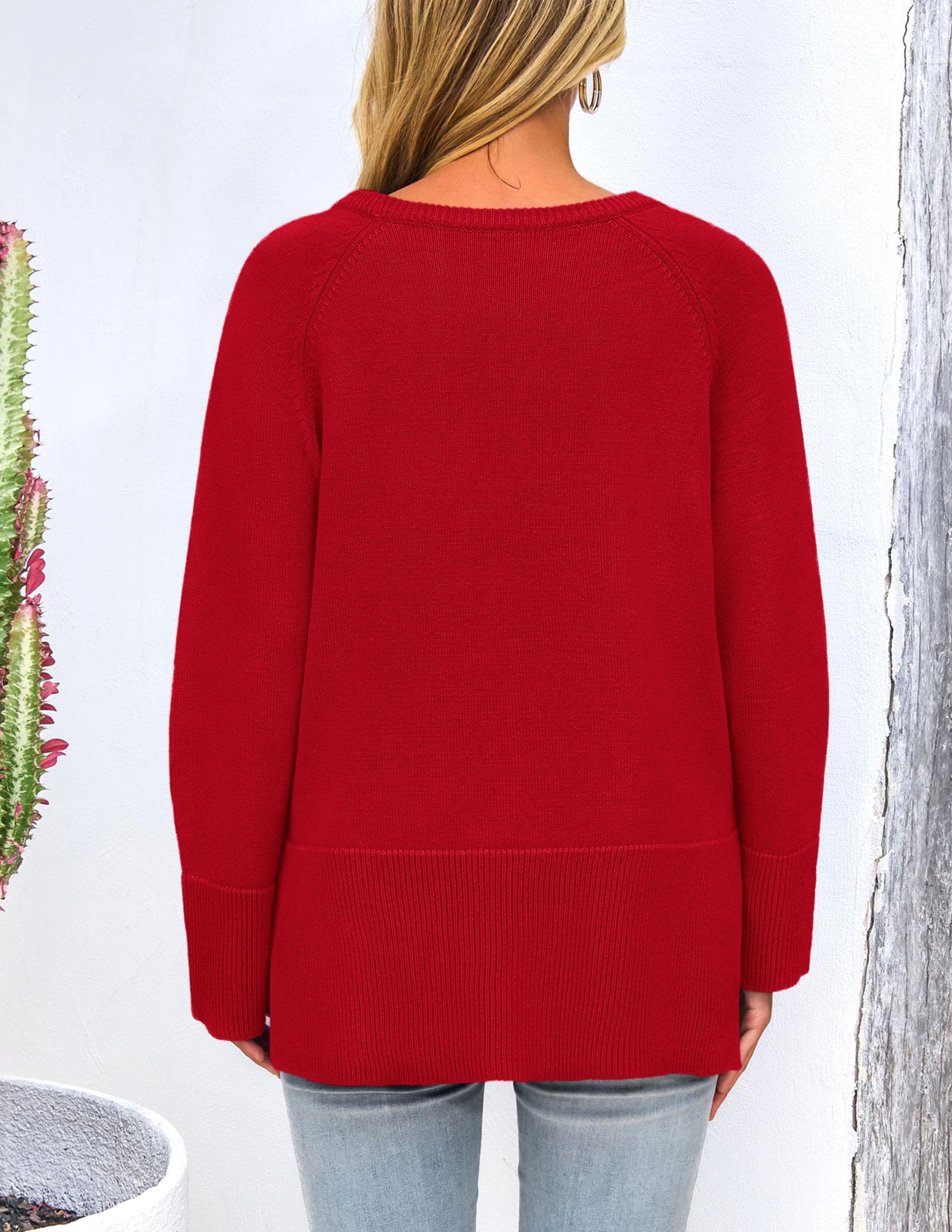 PRETTYGARDEN Women's Knit Fall Sweaters Long Sleeve Pullover Crewneck Split Hem Oversized Tunic Sweater Tops Winter Clothing