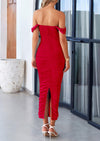 PRETTYGARDEN Womens Off The Shoulder Dress Ruched Bodycon Sleeveless Split Cocktail Party Maxi Dresses