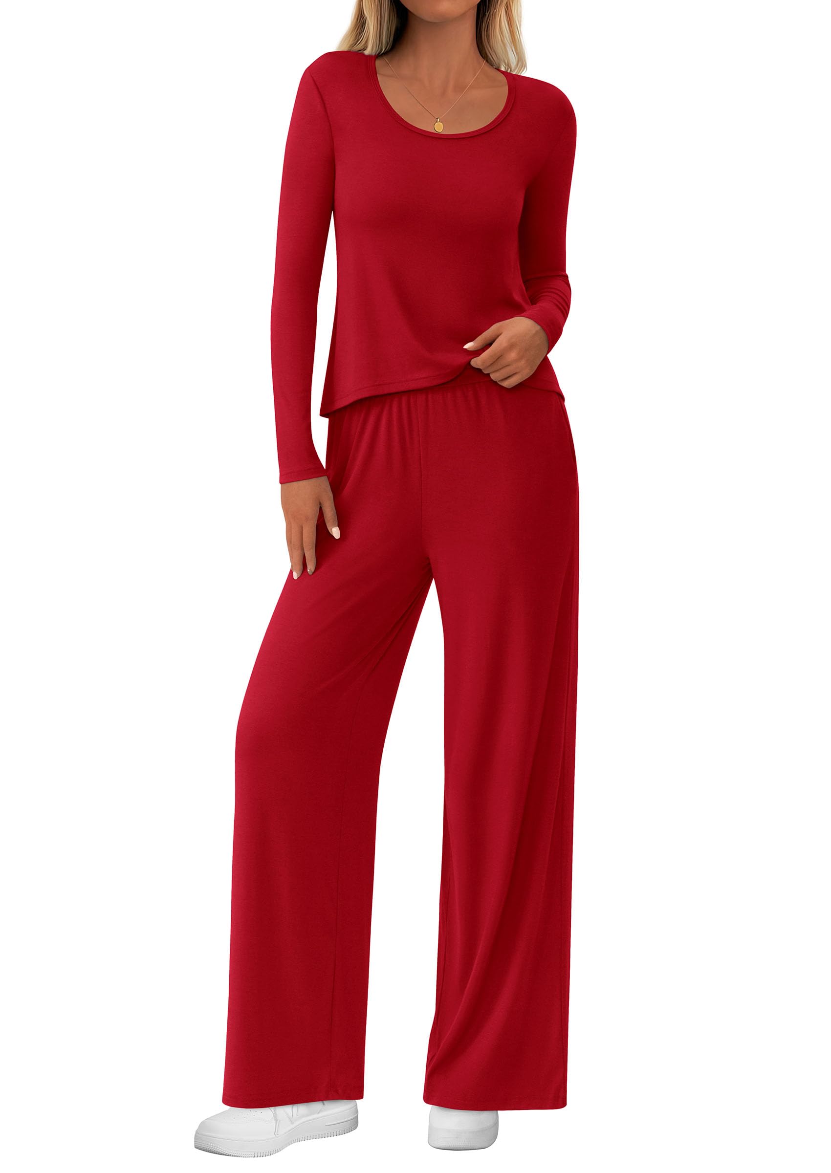 PRETTYGARDEN Women's 2 Piece Fall Sets  Casual Long Sleeve Shirts Wide Leg Pants Lounge Travel Outfits Fashion Clothing