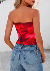 Strapless Mesh Floral Y2K Bandeau Cute Crop Trendy Going Out Tube Tops