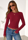 PRETTYGARDEN Womens Summer Fall Long Sleeve Shirts Ribbed Knit Fitted Basic Tee Going Out Tops Underscrub Casual Outfits