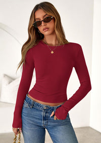 PRETTYGARDEN Womens Summer Fall Long Sleeve Shirts Ribbed Knit Fitted Basic Tee Going Out Tops Underscrub Casual Outfits