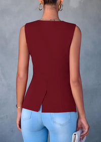 Dressy Business Casual Sleeveless Button Down Blazer Waistcoat