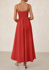 Smocked Beach Casual Spaghetti Strap Swing A Line Flowy Maxi Dresses