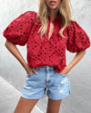 PRETTYGARDEN Women's Summer Short Sleeve Tops 2025 Dressy Casual Buttons V Neck Hollow Out Lace Embroidered Blouses Shirts